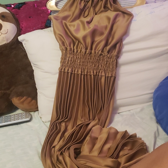 SOLD -Bronze pleated dress - Picture 4 of 4
